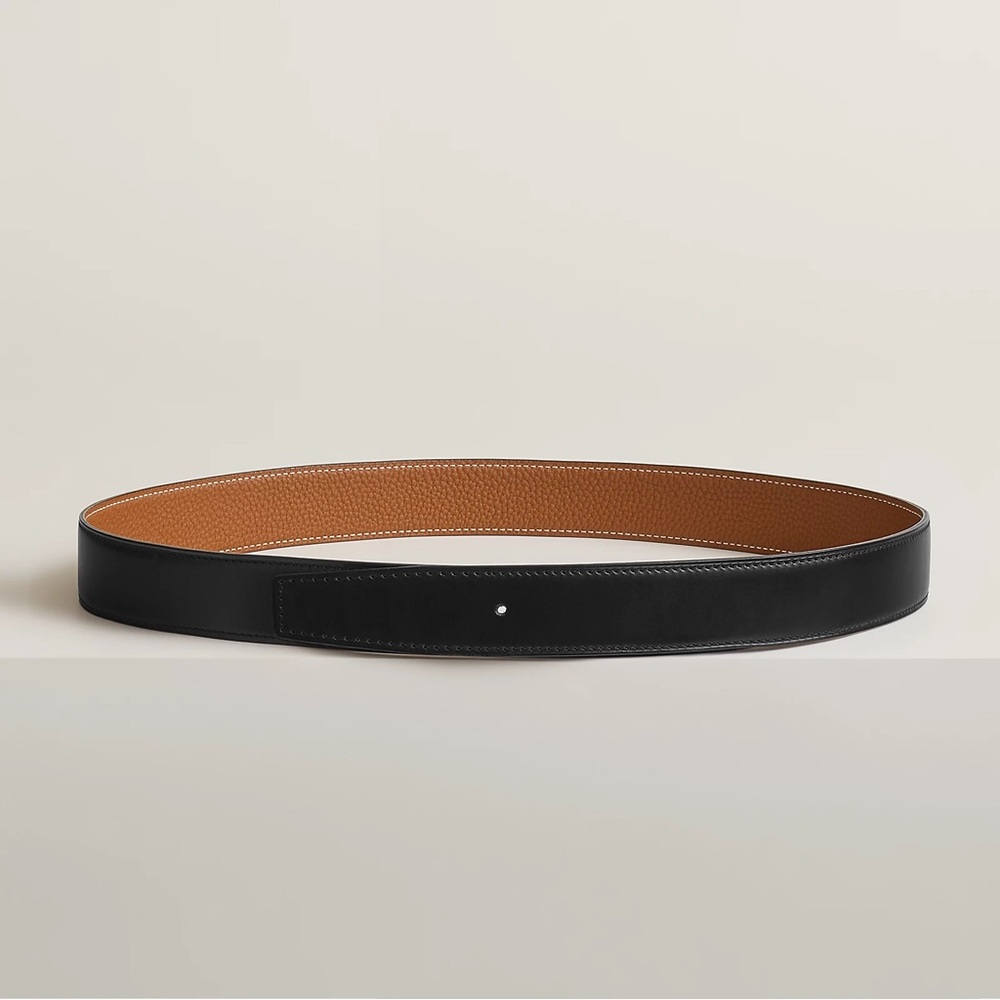 Hermes 32 mm reversible leather strap only. Noir, gold. Size 80. 32 inches